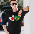 Japanese Flag Brazilian Flag Heart 日系ブラジルブラジル国旗日本国旗 長袖Tシャツ 彼への贈り物