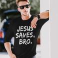 Jesusaves Bro クリスチャン 信者 信仰 神 宗教 長袖Tシャツ 彼への贈り物