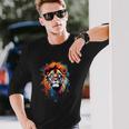 Strong Regal Lion Magestic Lion クールカラフルライオンステンシル 長袖Tシャツ 彼への贈り物