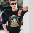 Ufo エイリアン 食べるピザ誘拐 面白い食べ物愛好家 長袖Tシャツ 彼への贈り物
