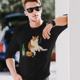 おもしろ猫 喫煙 ジョイント ビール タバコ キティ Gen Z ミーム 長袖Tシャツ 彼への贈り物