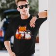 かわいいキツネとペンギンのデザイン 長袖Tシャツ 彼への贈り物
