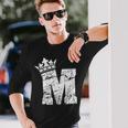 アルファベットtシャツ イニシャル文字mとキングクイーンクラウンtシャツ 長袖Tシャツ 彼への贈り物