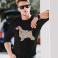 イングリッシュコッカースパニエル水彩フラワーデザイン。 長袖Tシャツ 彼への贈り物