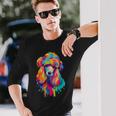 カラフルなポップアートデザイン スタンダードプードル犬 長袖Tシャツ 彼への贈り物