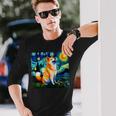 シバイヌ 面白いtシャツ 柴犬 犬 ゴッホ 星月夜 かわいい メンズ 子供 おもしろ 服 グッズ ネタ 長袖Tシャツ 彼への贈り物