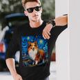 シュールな星月夜シェルティドッグ 長袖Tシャツ 彼への贈り物