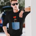 ジーンズポケット付きシャツ パグ犬とハート犬のモチーフ 長袖Tシャツ 彼への贈り物