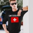 スイス国旗 スイス国地図フラッグ 長袖Tシャツ 彼への贈り物