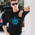 トライバル ハワイアン マオリ 太陽 ウミガメ 両面 長袖Tシャツ 彼への贈り物