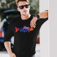 トラウトフィッシュのシルエット アートな水彩画 長袖Tシャツ 彼への贈り物