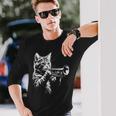 トランペットを奏でる猫 ヴィンテージ ジャズ ミュージシャン トランペッター 長袖Tシャツ 彼への贈り物