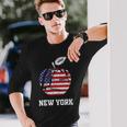 ニューヨーク市 ビッグアップル グラフィック アメリカ国旗付き 長袖Tシャツ 彼への贈り物