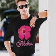 ハイビスカス Aloha アロハ《赤》（ハワイ・南国・フラダンス）夏 かわいい 長袖Tシャツ 彼への贈り物
