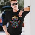 ハムサ カムサ シンボル ステンドグラス アートスタイル クリスマス 長袖Tシャツ 彼への贈り物