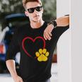 ハートと猫の足跡 – ミニマルな猫愛アート 長袖Tシャツ 彼への贈り物