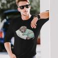 パジャマで寝ているかわいいワイマラナー犬就寝アート 長袖Tシャツ 彼への贈り物