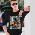 ピンナップガールtシャツ 男性用 ブラックピンナップガール&エキゾチックカー 長袖Tシャツ 彼への贈り物