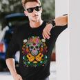 フラワーギター スカル デイ・オブ・ザ・デッド マリアッチ デザイン 長袖Tシャツ 彼への贈り物