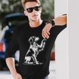 ブリタニー スパニエル お座り犬の心愛のグラフィック デザイン 長袖Tシャツ 彼への贈り物