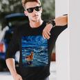 ペンブローク ウェールズ コーギー 犬 星月夜 ビーチ アートワーク 長袖Tシャツ 彼への贈り物