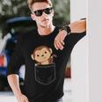 ポケットに入った猿 胸ポケットにかわいい猿 かわいい猿 長袖Tシャツ 彼への贈り物