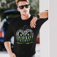 不気味なカボチャ 白い縞模様の目と笑顔 長袖Tシャツ 彼への贈り物