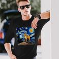 星月夜の犬 ゴッホ 柴犬 長袖Tシャツ 彼への贈り物
