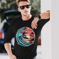 最高のサーフグラフィック アメリカ国旗 サーフィン サーフボード バケーション 長袖Tシャツ 彼への贈り物