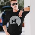 月と犬のシルエット-柴犬 長袖Tシャツ 彼への贈り物