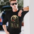 月の前でバラを持つゴシック調の天使 Goth 長袖Tシャツ 彼への贈り物