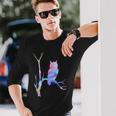 水彩フクロウsiitingツリーバードウォッチングアートバード 長袖Tシャツ 彼への贈り物
