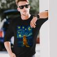 犬 天体観測 ゴッホ 夜空 ゴールデンレトリバー ラブラドール 長袖tシャツ 長袖Tシャツ 彼への贈り物