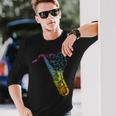 猫とサックスのサクソフォン楽器 長袖Tシャツ 彼への贈り物