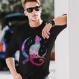 美しい宇宙星雲銀河猫のシルエット 長袖Tシャツ 彼への贈り物