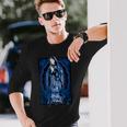 聖母マリア メキシカンブランケット アート ブルー バンダナ プリント チカーノ 長袖Tシャツ 彼への贈り物