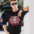 芸者にインスパイアされた日本のおにフラワーマスク 長袖Tシャツ 彼への贈り物