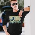 葛飾北斎作 大波 長袖Tシャツ 彼への贈り物