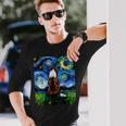 赤いボーダーコリー 星月夜犬 アートワーク 長袖Tシャツ 彼への贈り物