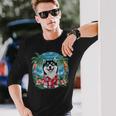 面白い 柴犬 夏 ハワイアン バイブ トロピカルビーチ 長袖Tシャツ 彼への贈り物