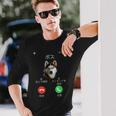 面白いtシャツ シベリアンハスキー 着信 犬 イヌ メンズ グッズ かわいい おもしろ 面白い 服 ネタ 長袖Tシャツ 彼への贈り物