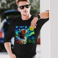 面白いtシャツ 犬 キャバリア ゴッホ 星月夜 わんこ メンズ おもしろ グッズ 服 かわいい 長袖Tシャツ 彼への贈り物