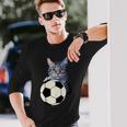 面白い猫サッカーボールグラフィック子猫のスポーツ愛好家のコスチューム 長袖Tシャツ 彼への贈り物