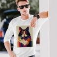 カラフル メインクーン 猫 芸術的 猫 動物 幾何学 アート 長袖Tシャツ 彼への贈り物
