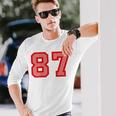 クールなレトロなレタリングジャージバック番号87 Eightyseven 長袖Tシャツ 彼への贈り物