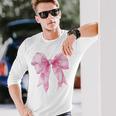 コケット ピンク リボン カワイイ 長袖Tシャツ 彼への贈り物