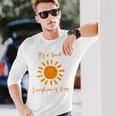 サンシャインデイ オレンジ色 白 長袖Tシャツ 彼への贈り物