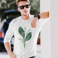 スズラン植物アートペインティングtシャツ 長袖Tシャツ 彼への贈り物