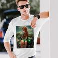 バックプリントtシャツ セクシーな赤毛ピンナップガール&バイク 長袖Tシャツ 彼への贈り物