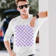 パープルラベンダーチェッカーボード 長袖Tシャツ 彼への贈り物